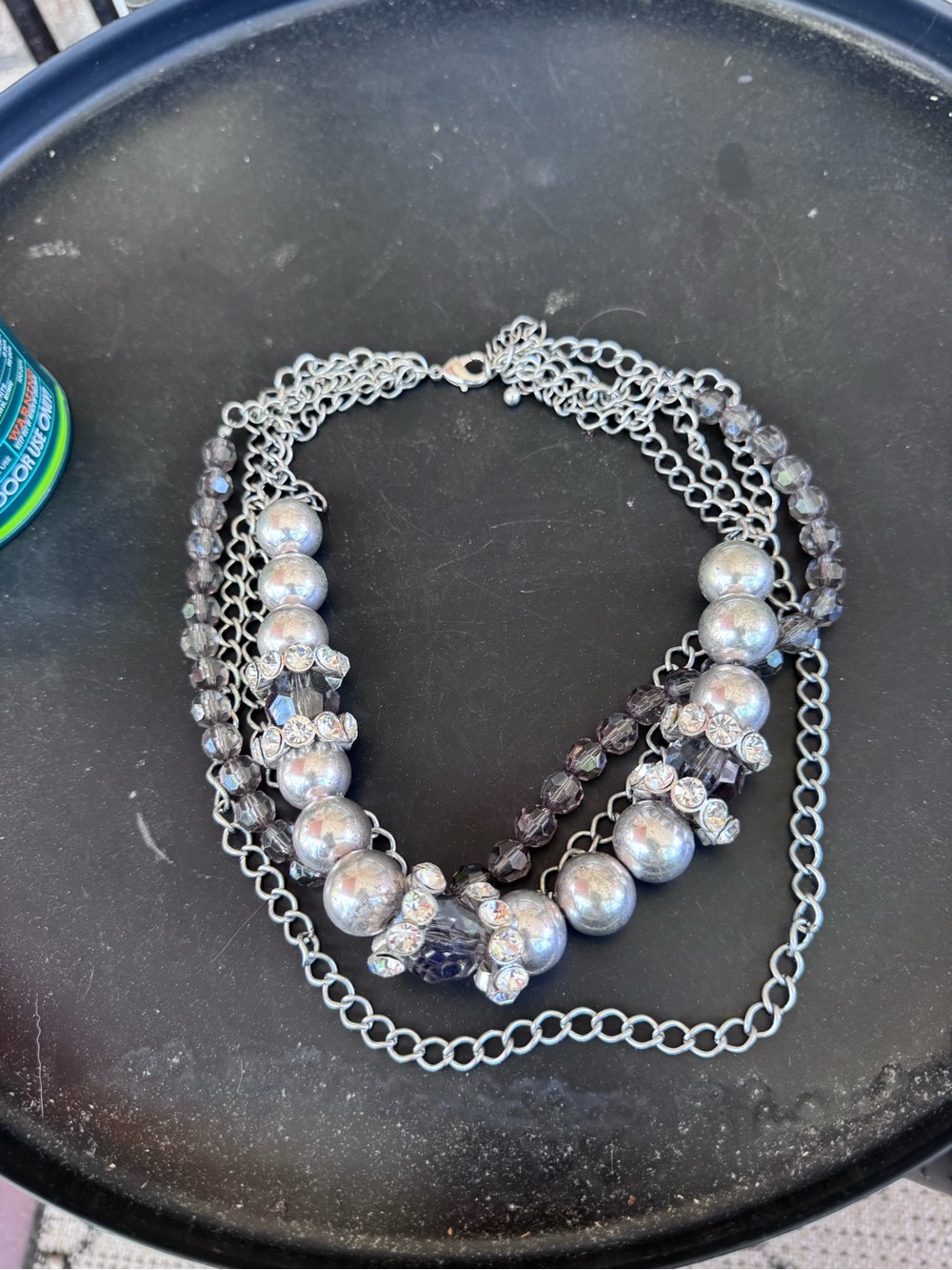 Silver-Tone Multi-Strand Beaded Necklace with Gray Crystals